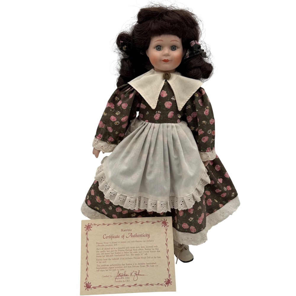 Vintage Princess House Katrina Porcelain Collector Doll‎ Floral Dress 16" w/ COA